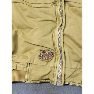 FUBU Mens Military Utility Jacket Mustard Tan Canvas Full Zip Streetwear Large